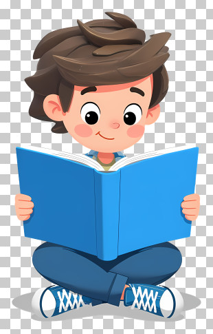 Boy Reading A Blue Book PNG