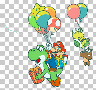 Super Mario - Cartoon Characters With Balloons And Gifts PNG