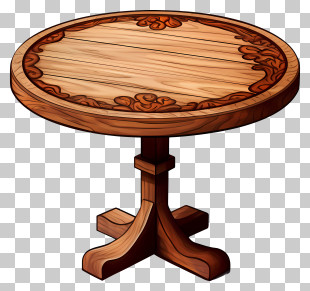 Doodle Style Wooden Round Table - Decorative Wooden Round Table PNG