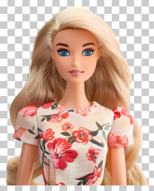Barbie - Barbie Doll Wearing A Floral Dress PNG