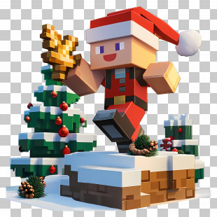Christmas Minecraft - Blocky Santa In Festive Christmas Scene PNG