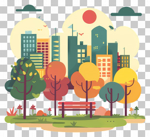 Park Landscape - Colorful Urban Park Illustration With Trees And Buildings PNG