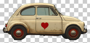 White Car - Vintage Car With Heart PNG
