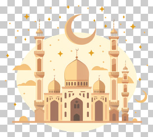 Eid Al Fitr - Mosque Illustration With Crescent Moon PNG