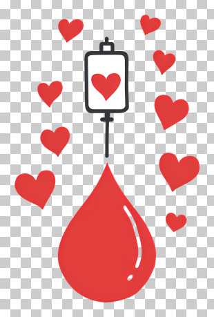 Red Liquid Drop - Blood Donation With Hearts PNG