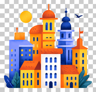 City Exploration - Colorful Cityscape Illustration PNG