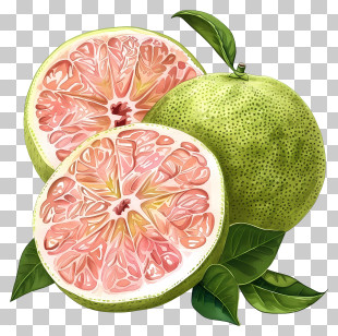 Pomelo - Pomelo Fruit And Cross Section Illustration PNG
