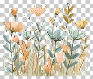 Meadow - Pastel Wildflowers Illustration In Soft Tones PNG