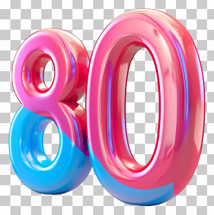 Number 80 - 3D Number 80 In Pink And Blue Design PNG