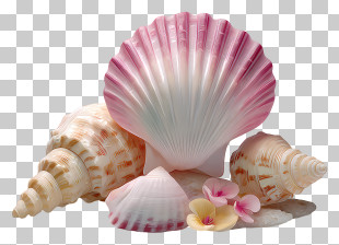 Seashell Collection - Colorful Seashells With Flowers PNG