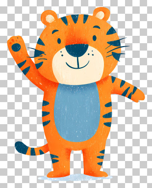 Cute Tiger Waving Paws - Happy Tiger PNG