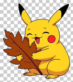 Pikachu - Pikachu Happily Holding A Leaf PNG