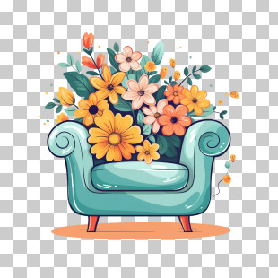 Armchair - Chair With A Flower Bouquet In A Cartoon Style PNG