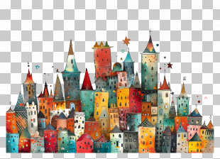 Cityscape - Whimsical Colorful Cityscape PNG