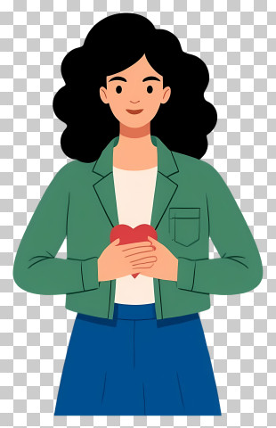 Woman Holding A Heart - Woman Holding Heart In Green Jacket PNG