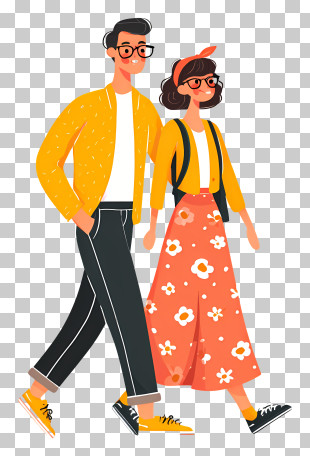 Stylized Walking Couple Illustration PNG