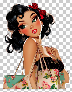Shopping Girl - Retro Woman With Shopping Bags PNG