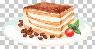 Tiramisu Cake - Tiramisu Dessert With Coffee Beans On Plate PNG