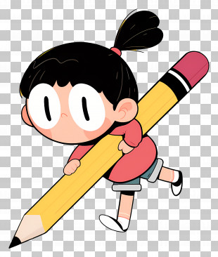 Cartoon Girl Holding Pencil - Girl Carrying A Giant Pencil PNG