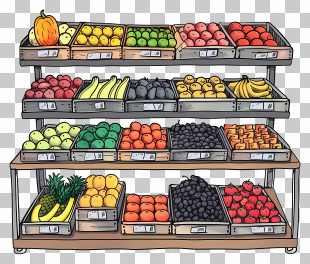 Fruit Display On Shelves - Organized Fruit Display On Shelves PNG
