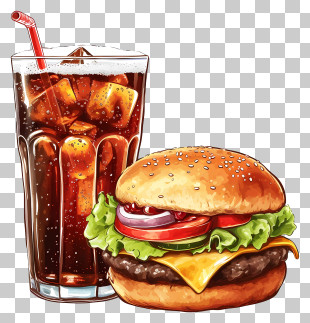 Super Bowl - Classic Burger And Soda Illustration PNG