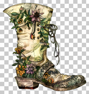 Boot - Decorative Boot With Flowers PNG