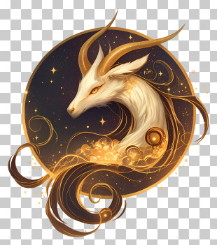 Capricorn Zodiac - Mythical Creature With Golden Horns PNG