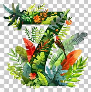 Number 7 - Letter Z With Leaves And Bird PNG