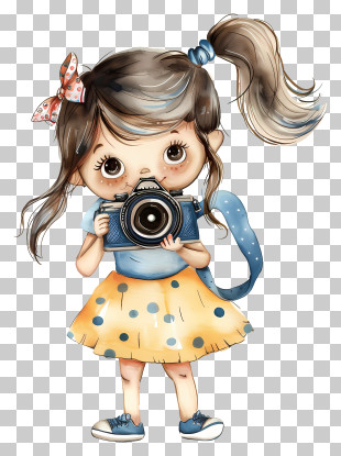 Taking Photos - Cute Girl Holding Camera Illustration PNG