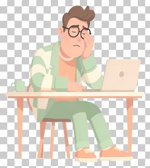 Tired Man Working At Laptop PNG