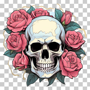 Skull Rose - Skull And Roses Illustration Art PNG