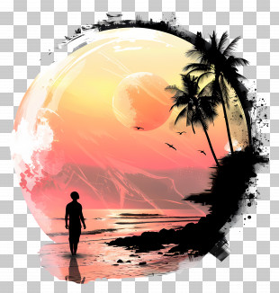 Beach Silhouette - Sunset Silhouette By The Beach PNG