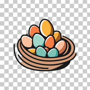 Cartoon Eggs - Nest With Colorful Eggs For Easter Celebration PNG
