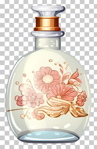 Glass Bottle - Floral Perfume Bottle With Elegant Design PNG