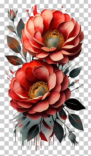 Digital Painting - Red Flowers Illustration PNG