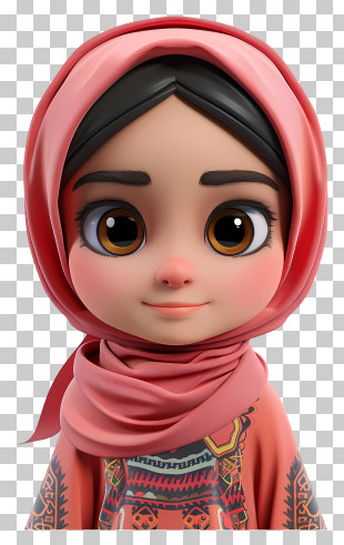 Muslim Girl Cartoon - Cute Animated Girl With Pink Scarf PNG