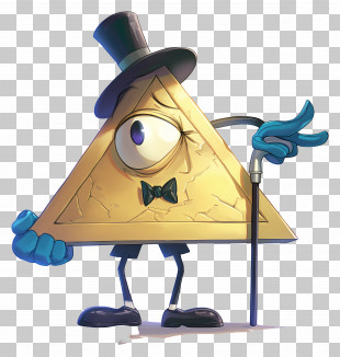 Bill Cipher - Cartoon Triangle Character With Cane PNG