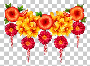 Flower Thoranam - Red And Yellow Flower Garland PNG