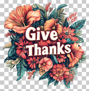 Give Thanks - Thanksgiving Floral Decoration PNG