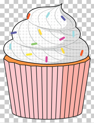 Cupcake - Simple Cupcake With White Frosting And Rainbow Sprinkles PNG