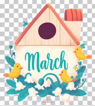 Hello March - March-Themed Decorative Birdhouse PNG