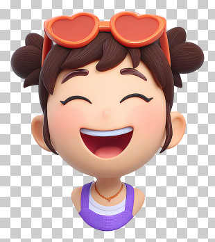 Girl Emoji - Happy Cartoon Character With Heart Sunglasses PNG