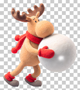 Moose Pushing Snowball - Brown Reindeer With Snowball In Winter Attire PNG