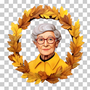 Grandparents Day - Elderly Woman With Autumn Wreath PNG