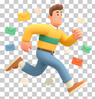 Hurrying Office Worker Escaping - Friendly Courier Running With Mail PNG