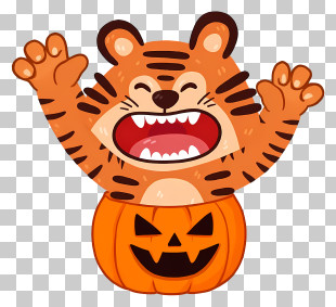 Tiger Out Of Pumpkin - Roaring Tiger In Halloween Pumpkin PNG