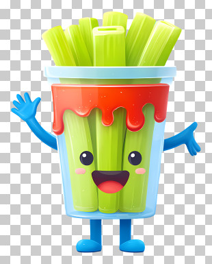 Cartoon Plastic Cup - Cute Celery Snack Cup Character PNG