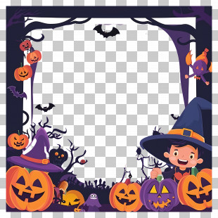 Halloween Frame - Halloween Decorative Border With Pumpkins And Bats PNG