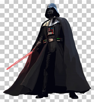 Darth Vader - Dark Cloaked Character With Red Lightsaber PNG