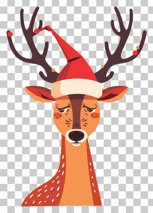 Disappointed Deer - Reindeer With Santa Hat PNG